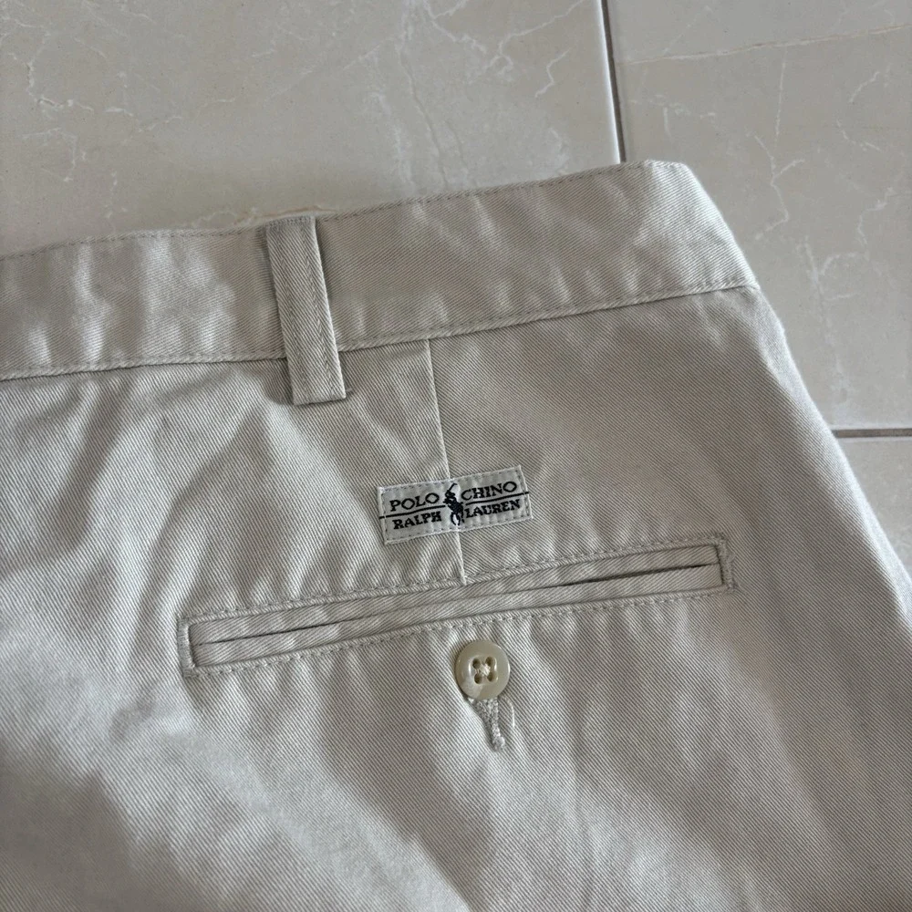 Vintage Polo Ralph Lauren Andrew Shorts Chino Men's 40 Double Pleat Beige Khaki
